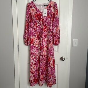 ZESICA Women's Floral Long Sleeve Midi Dresses 2026 Fall Boho V Neck